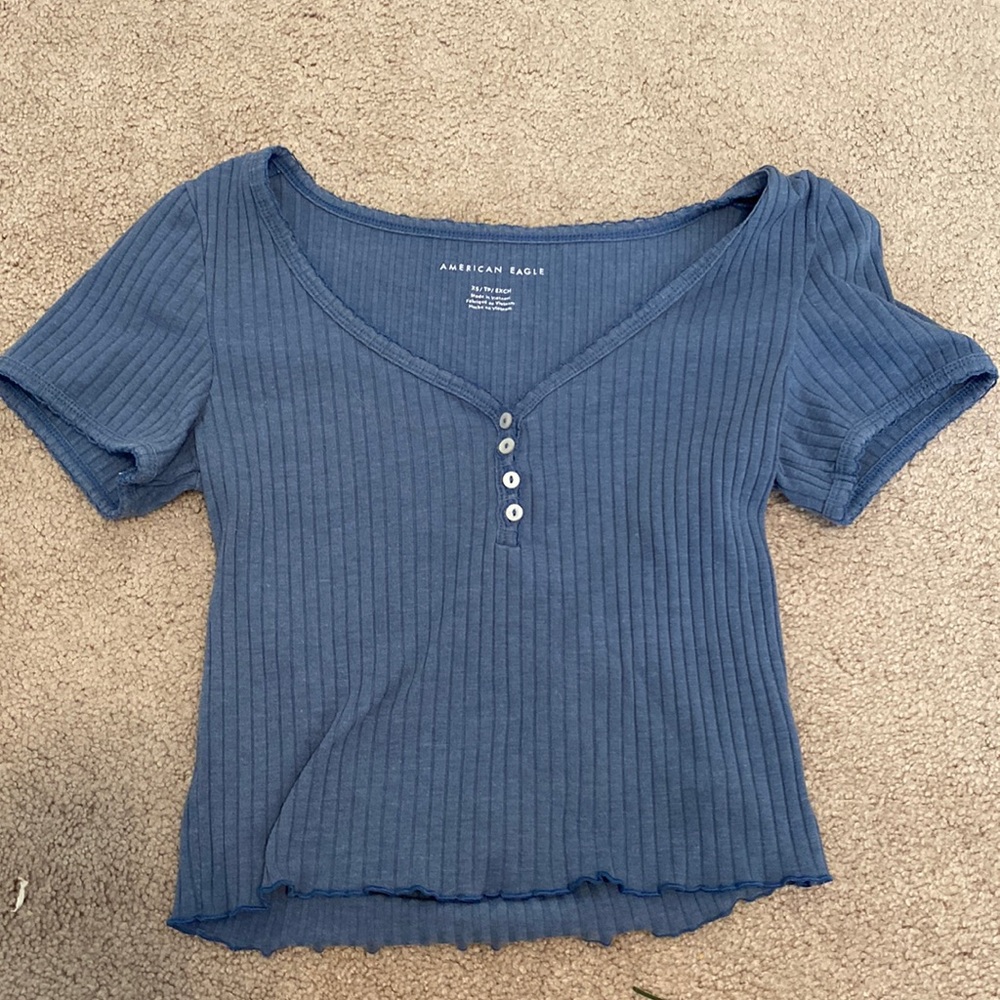 American eagel, blue crop buttoned shirt, XS